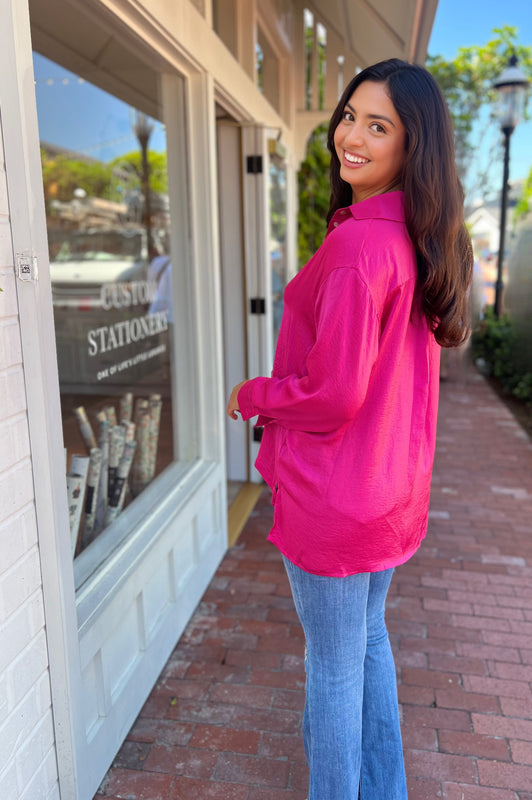 Seriously Beautiful Silky Blouse Hot Pink