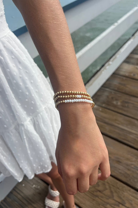 Classic Gold 4mm Bead Bracelet with White Stones