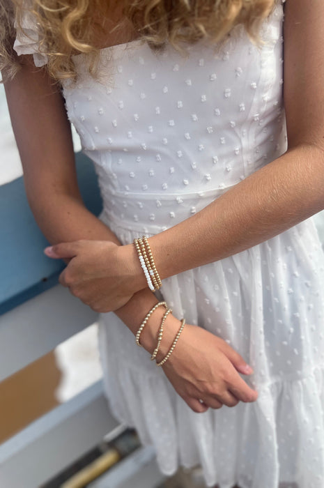Classic Gold 4mm Bead Bracelet with White Stones