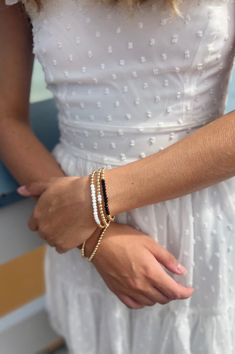 Classic Gold 4mm Bead Bracelet with White Stones