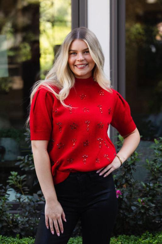 Rhinestone Party Sweater Top Red