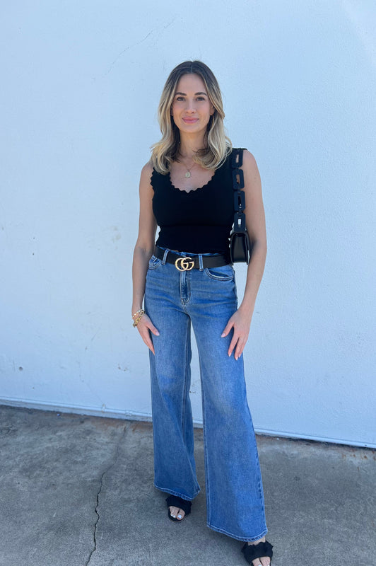 Palazzo Straight Leg Jeans Denim
