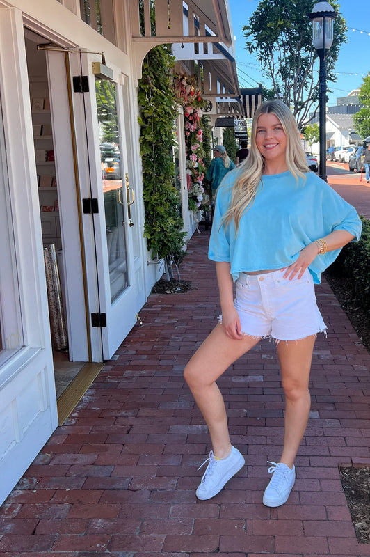 Flowy Aqua Crop Tee