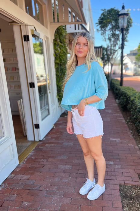 Flowy Aqua Crop Tee