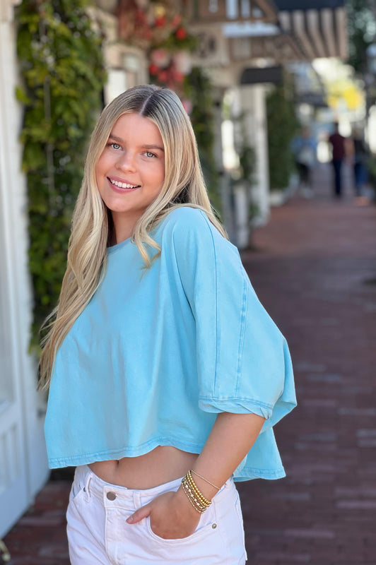 Flowy Aqua Crop Tee