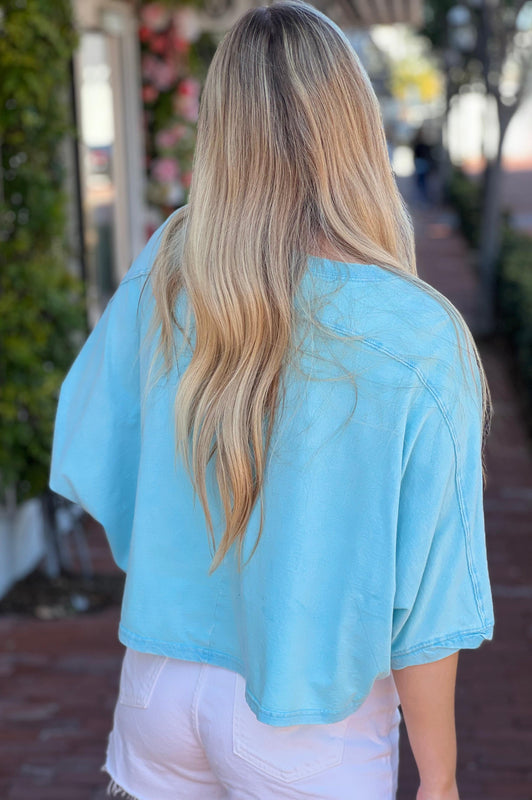 Flowy Aqua Crop Tee
