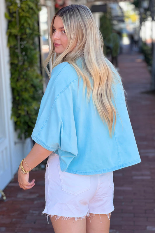 Flowy Aqua Crop Tee