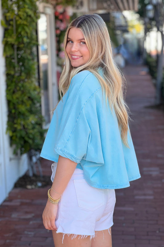 Flowy Aqua Crop Tee