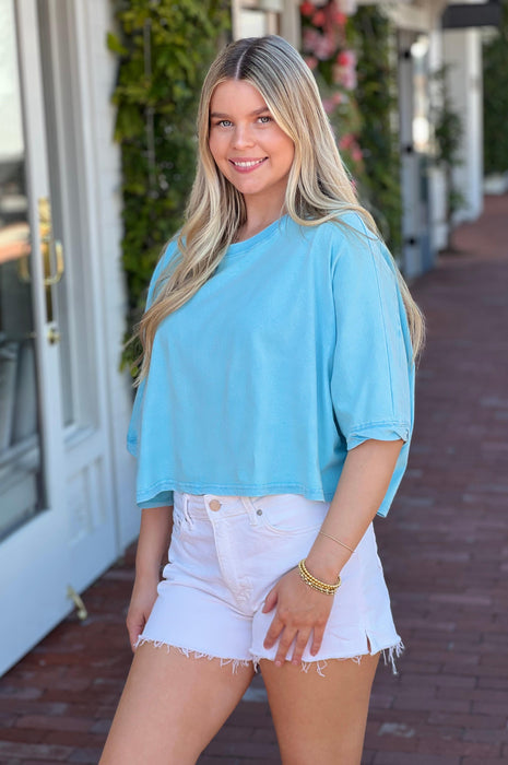 Flowy Aqua Crop Tee