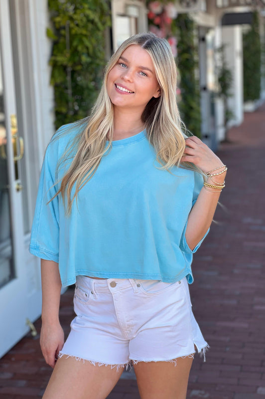 Flowy Aqua Crop Tee