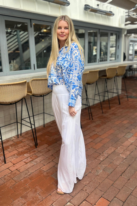 Italian Coast Silk Pants White