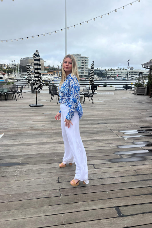 Italian Coast Silk Pants White