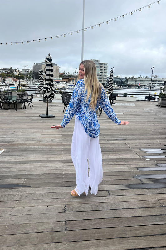 Italian Coast Silk Pants White