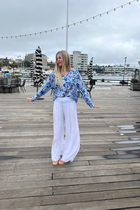 Italian Coast Silk Pants White