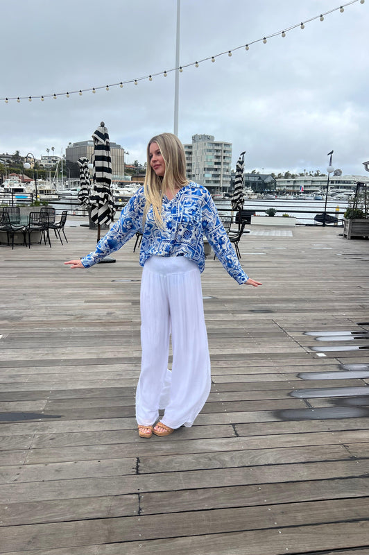 Italian Coast Silk Pants White