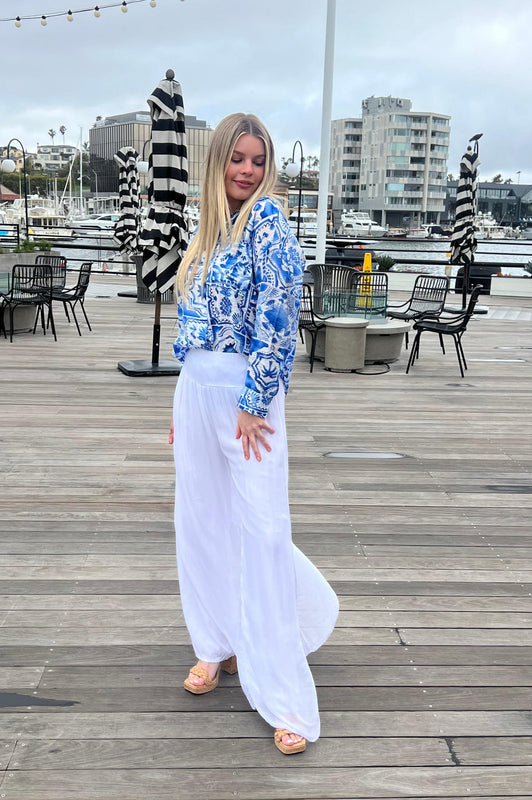 Italian Coast Silk Pants White