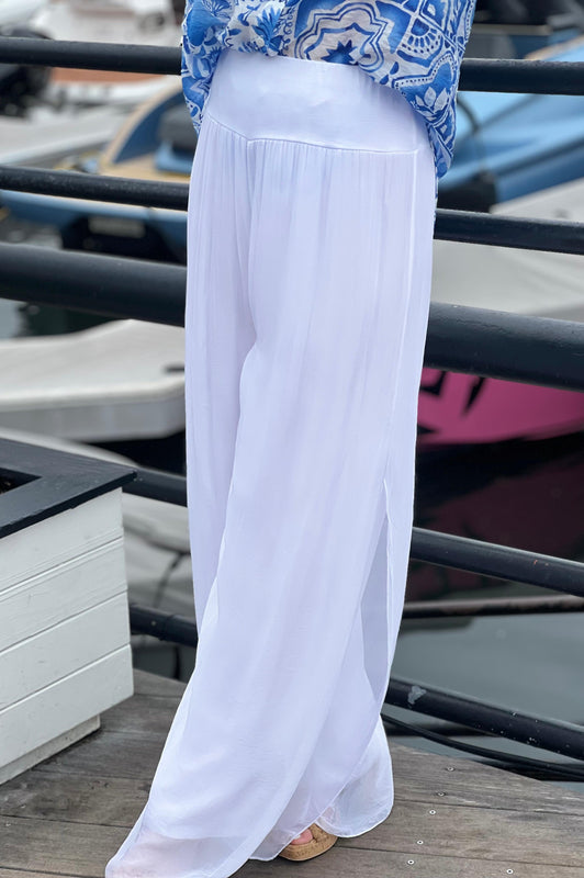 Italian Coast Silk Pants White