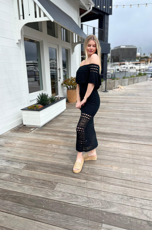 Seaside Elegance Crocheted Dress Black