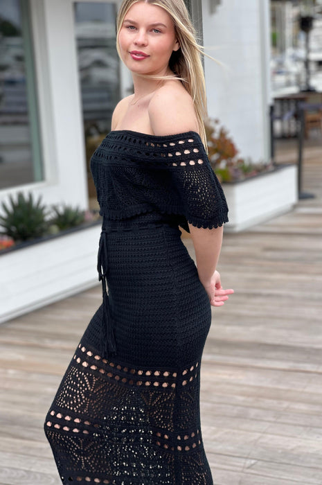 Seaside Elegance Crocheted Dress Black