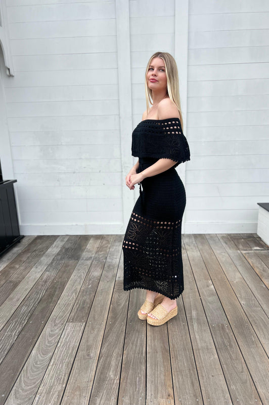 Seaside Elegance Crocheted Dress Black