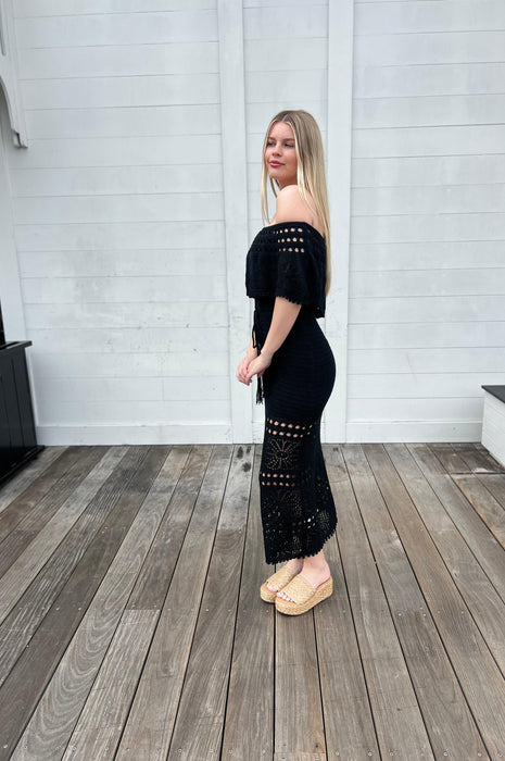 Seaside Elegance Crocheted Dress Black