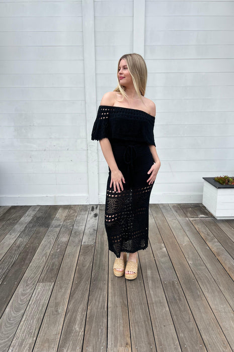 Seaside Elegance Crocheted Dress Black
