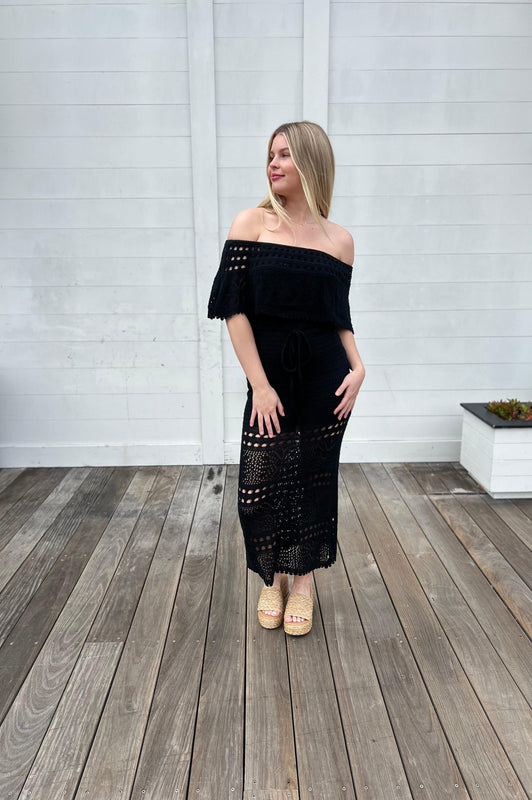 Seaside Elegance Crocheted Dress Black