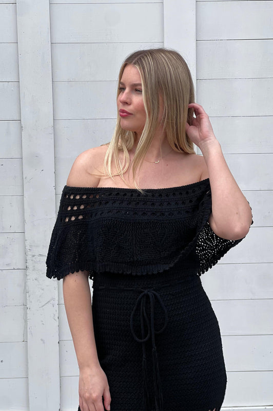 Seaside Elegance Crocheted Dress Black