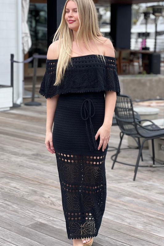 Seaside Elegance Crocheted Dress Black