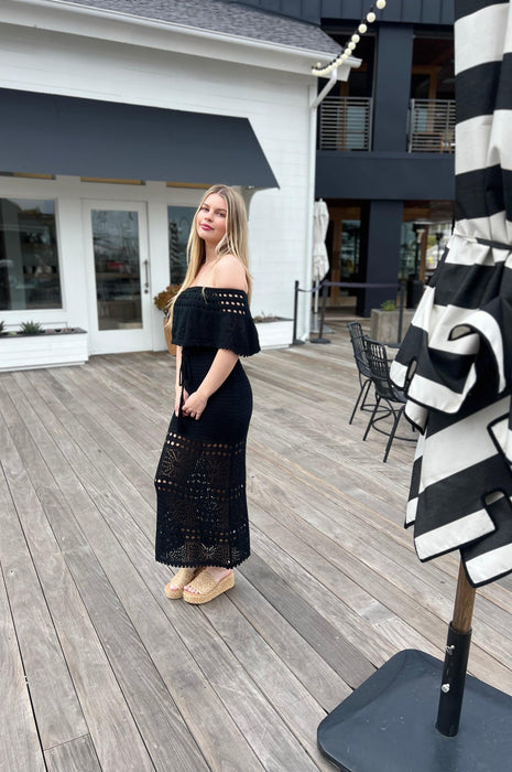 Seaside Elegance Crocheted Dress Black