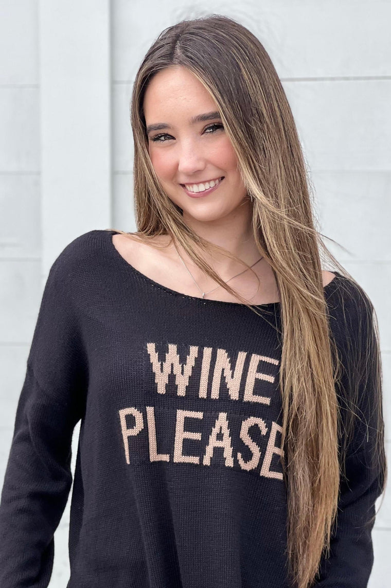 Wine Please Sweater Black Taupe