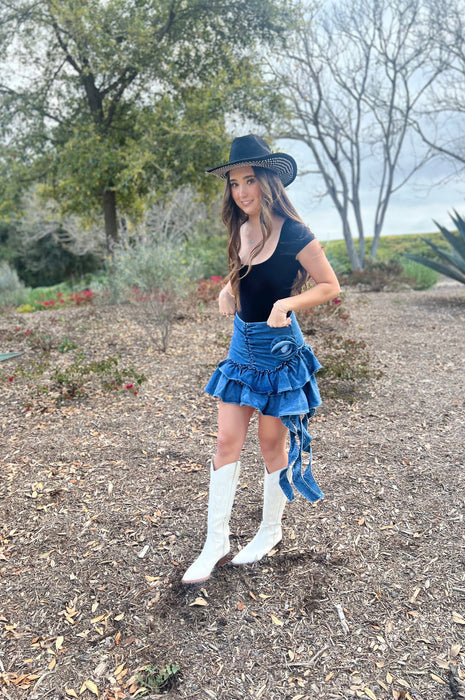 Dominique Denim Rose Mini Skirt