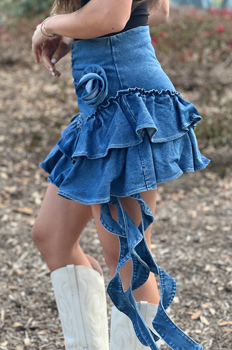 Dominique Denim Rose Mini Skirt