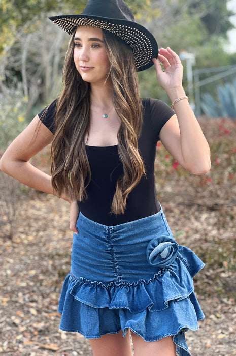 Dominique Denim Rose Mini Skirt