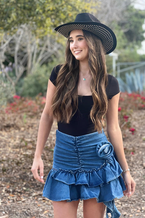 Dominique Denim Rose Mini Skirt
