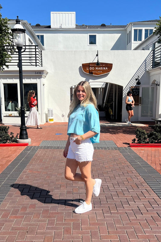 Flowy Aqua Crop Tee