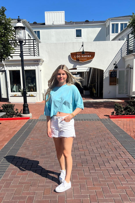 Flowy Aqua Crop Tee