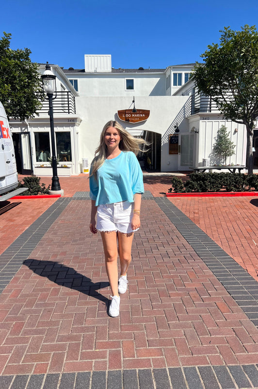 Flowy Aqua Crop Tee