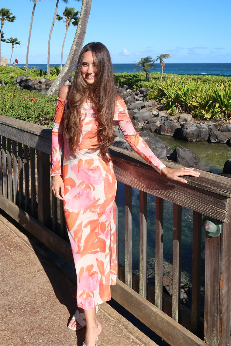 Floral Mesh Off Shoulder Maxi Dress