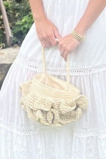 Ruffle Rafia Bucket Bag