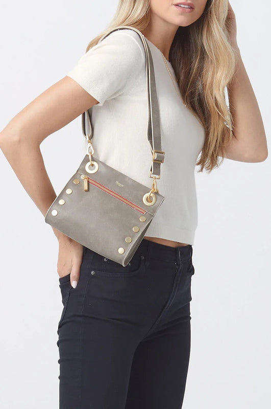 Hammitt Handbag Tony Small Pewter Gold Red Zip