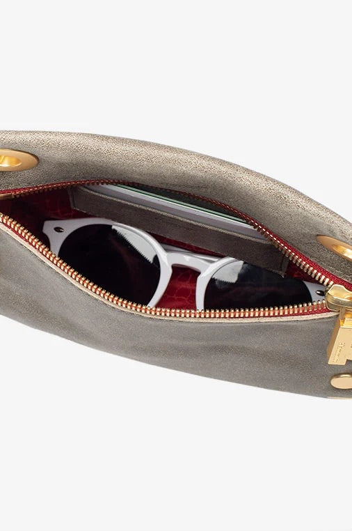 Hammitt Handbag Tony Small Pewter Gold Red Zip