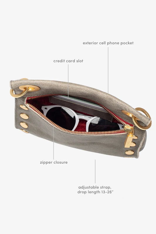 Hammitt Handbag Tony Small Pewter Gold Red Zip
