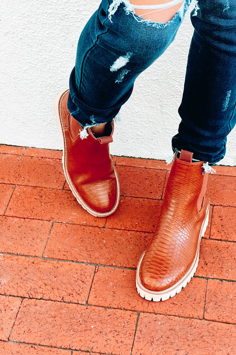 Chase Cognac Snake Booties