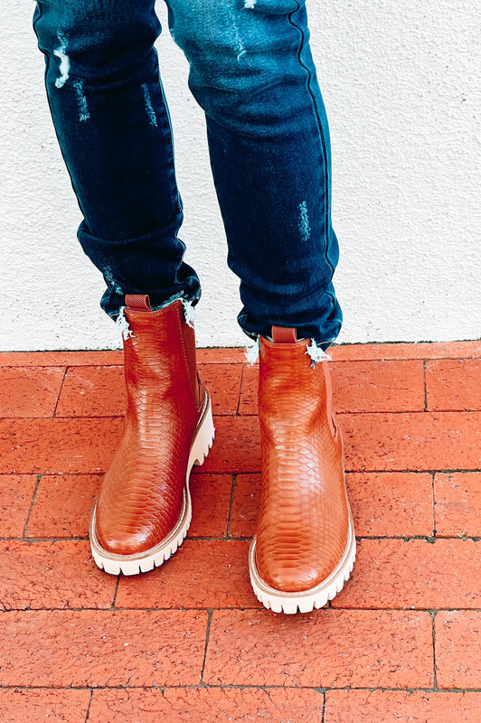 Chase Cognac Snake Booties
