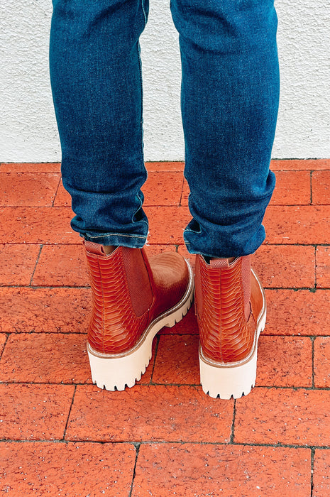 Chase Cognac Snake Booties