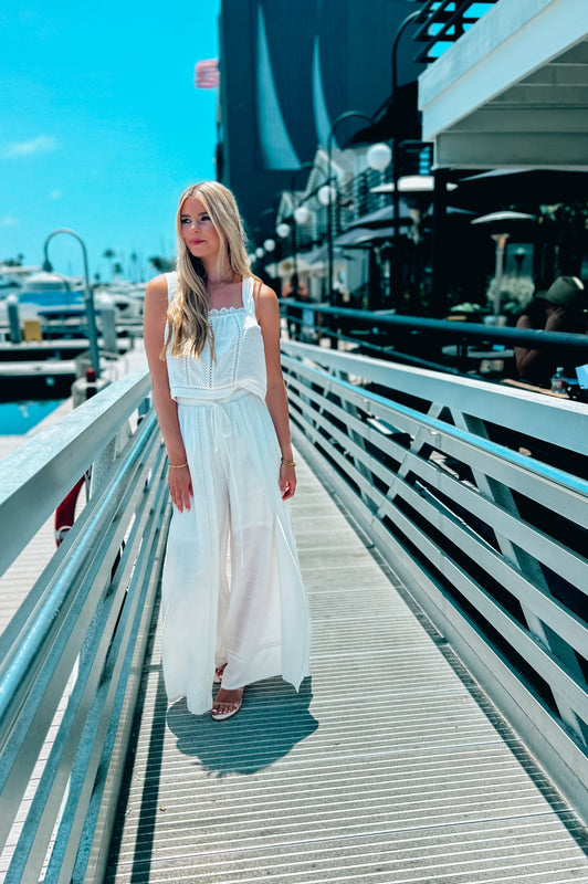 Mykonos Crochet Linen Top White