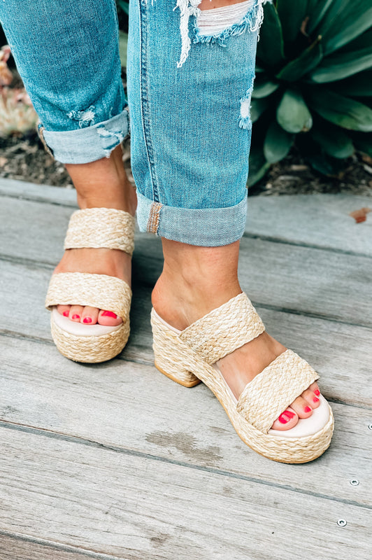 Beach Braided Rafia Espadrille Wedges Natural