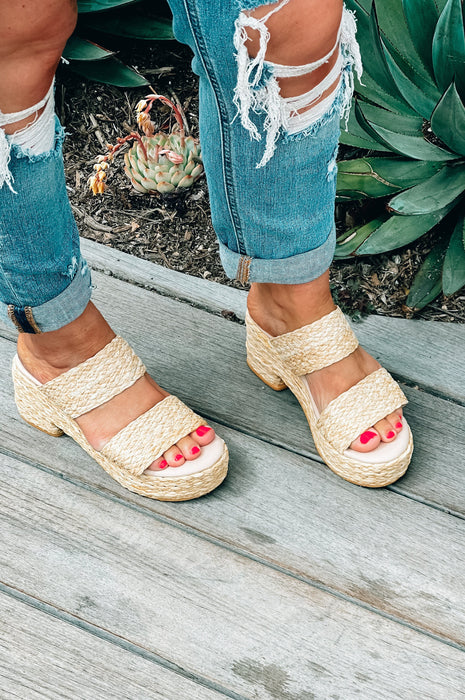 Beach Braided Rafia Espadrille Wedges Natural