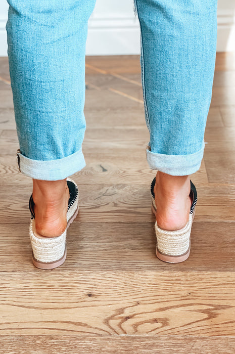Happy Hour Suede Espadrille Wedges Black